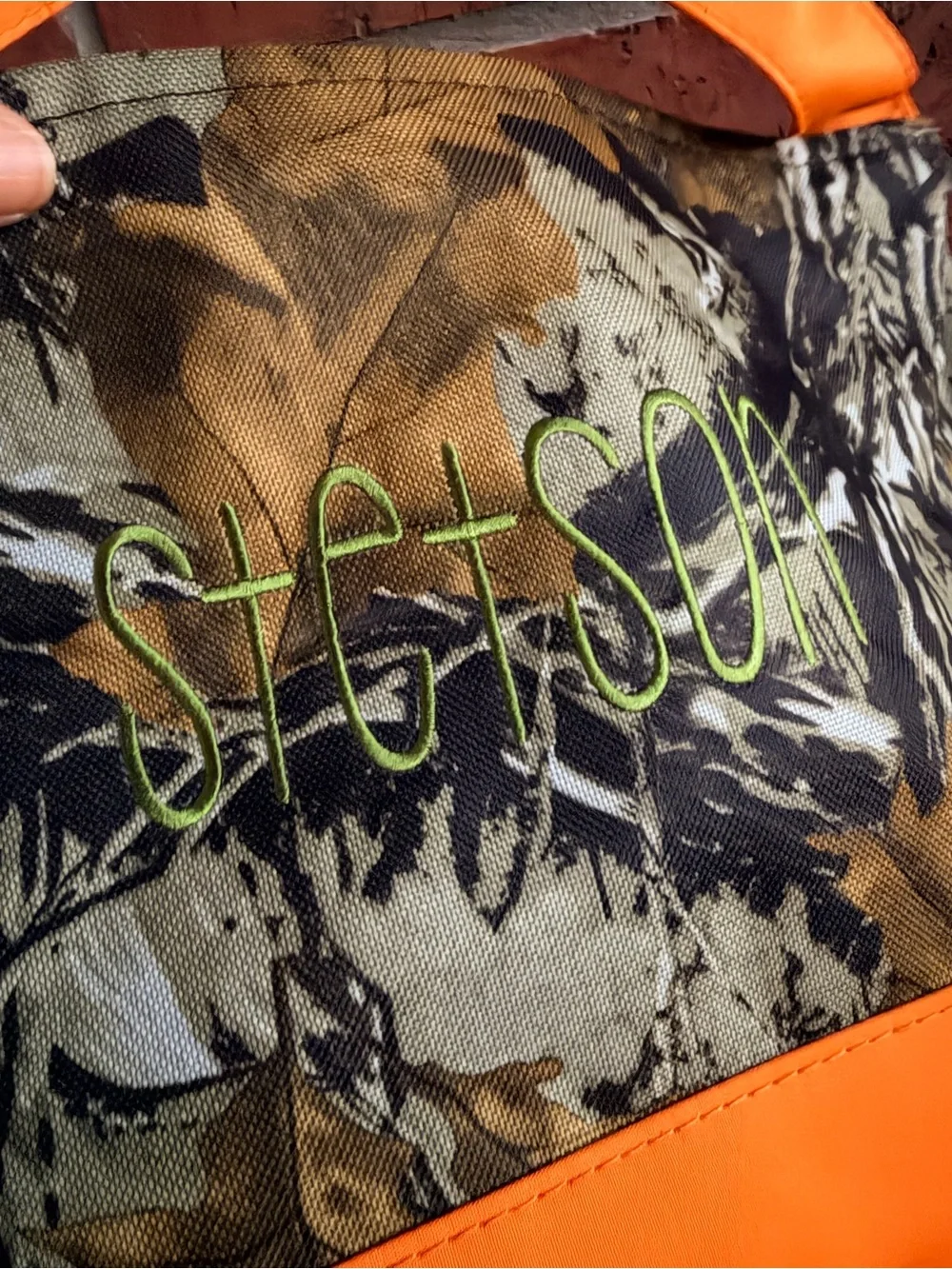 NWOT CAMO HALLOWEEN BASKET ALREADY PERSONALIZED with STETSON